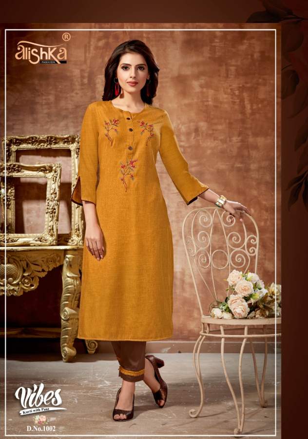 Alishka Vibes Fancy Ethnic Wear Rayon Kurti With Pant Collection